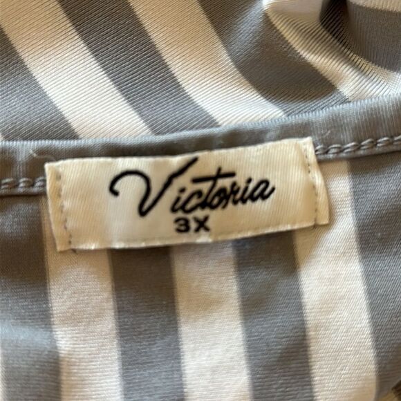 WOMENS VICTORIA Sleeveless Keyhole Top Size 3X Gray and White Stripes - Picture 7 of 8